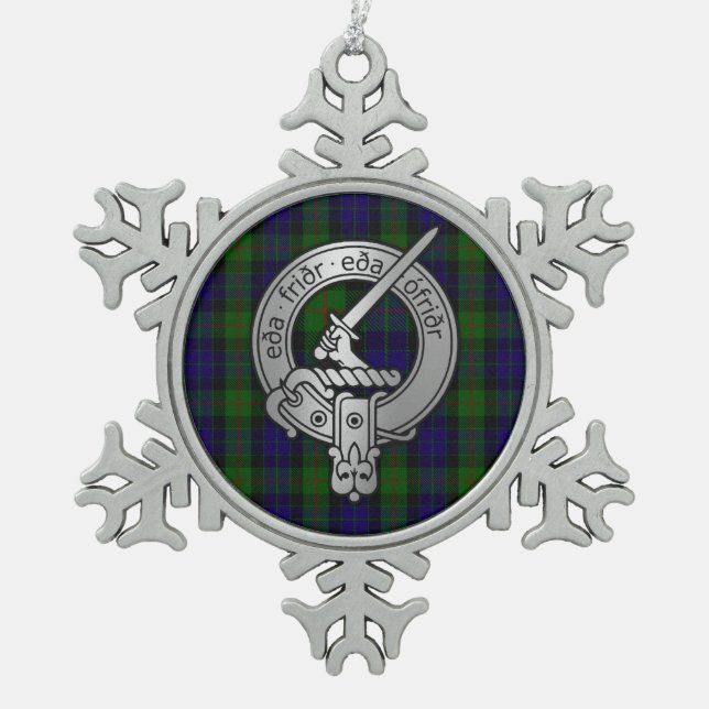 Clan Gunn Crest & Tartan - Old Norse Snowflake Pewter Christmas Ornament (Front)