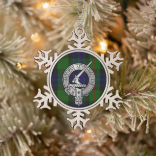 Clan Gunn Crest & Tartan Snowflake Pewter Christmas Ornament