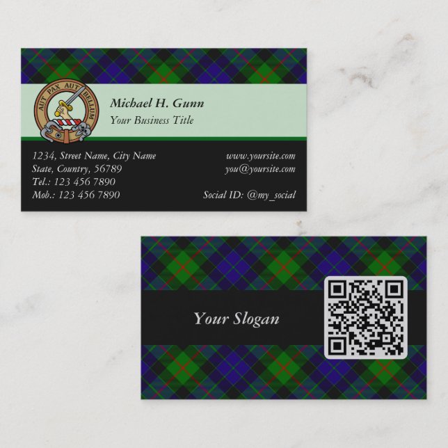 Clan Gunn Tartan Carte de visite (Devant / Derrière)