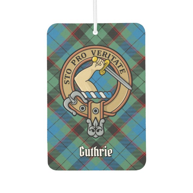 Clan Guthrie Crest over Tartan Air Freshener (Front)