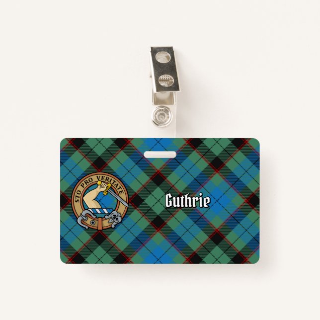Clan Guthrie Crest over Tartan Badge (Front with Clip)