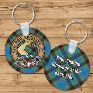 Clan Guthrie Crest over Tartan Keychain