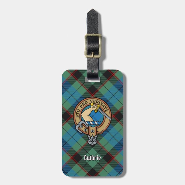 Clan Guthrie Crest over Tartan Luggage Tag (Front Vertical)