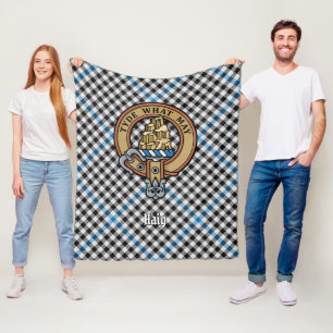 Clan Haig Crest over Check Tartan Fleece Blanket
