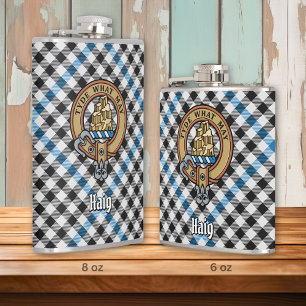 Clan Haig Crest over Check Tartan Hip Flask