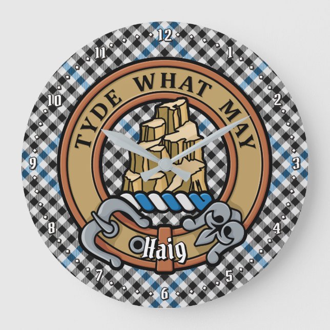 Clan Haig Crest over Check Tartan Large Clock (Front)