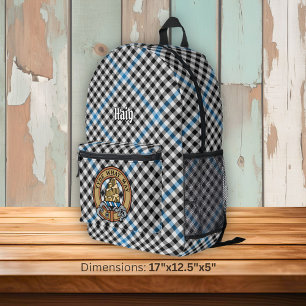 Clan Haig Crest over Check Tartan Printed Backpack