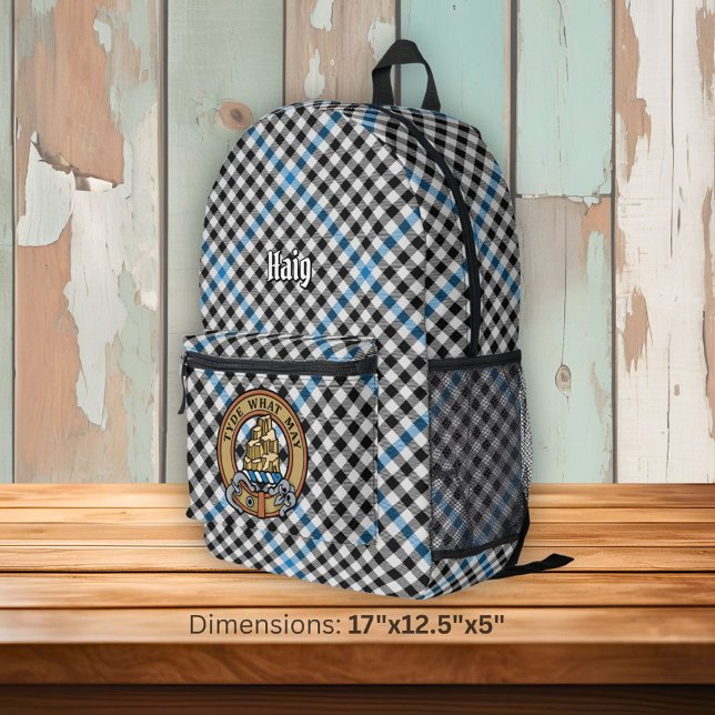 Clan Haig Crest over Check Tartan Printed Backpack (Creator Uploaded)