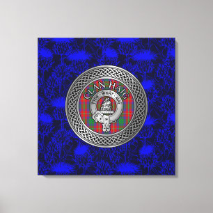 Clan Haig Crest & Tartan Knot on Thistle Canvas Print