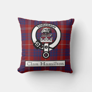 Clan Hamilton Crest and Tartan II Throw Pillow