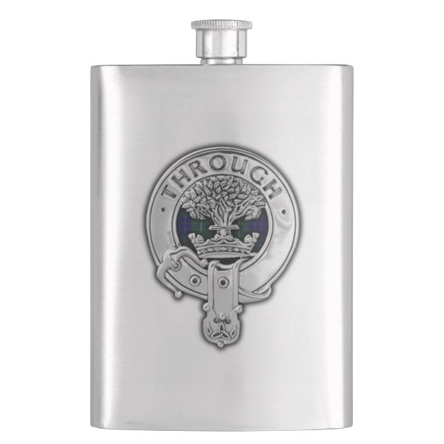 Clan Hamilton Crest & Hunting Tartan Hip Flask (Front)