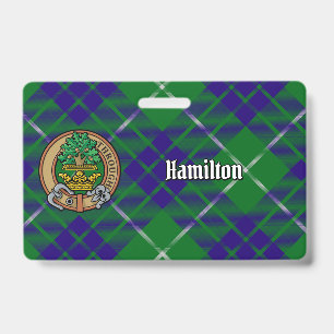 Clan Hamilton Crest over Hunting Tartan Badge