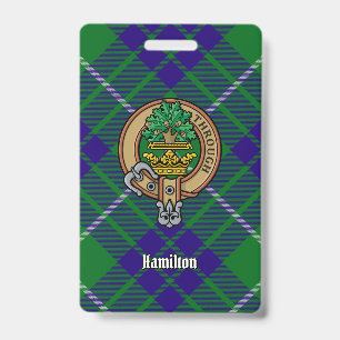 Clan Hamilton Crest over Hunting Tartan Badge