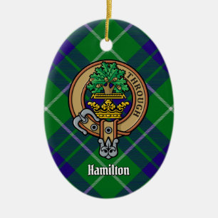 Clan Hamilton Crest over Hunting Tartan Ceramic Ornament