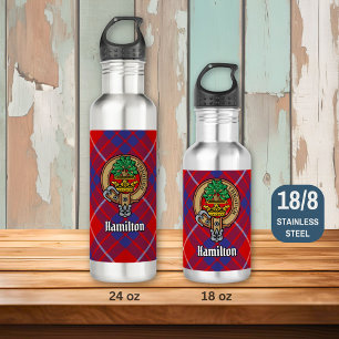 Clan Hamilton Crest over Red Tartan 710 Ml Water Bottle