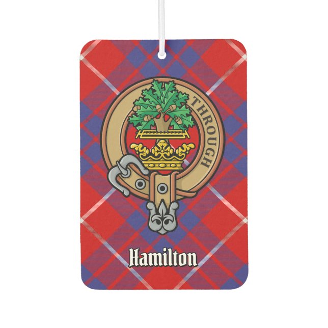 Clan Hamilton Crest over Red Tartan Air Freshener (Front)
