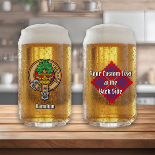 Clan Hamilton Crest over Red Tartan Can Glass