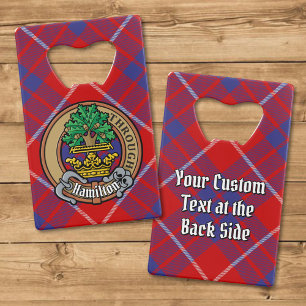Clan Hamilton Crest over Red Tartan Credit Card Bottle Opener