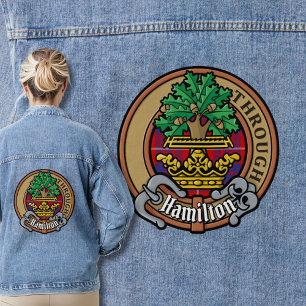 Clan Hamilton Crest over Red Tartan Denim Jacket