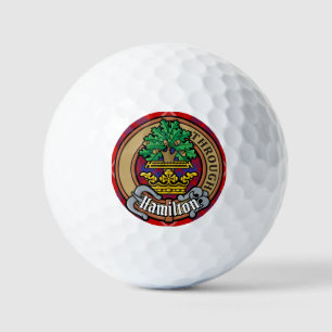Clan Hamilton Crest over Red Tartan Golf Balls