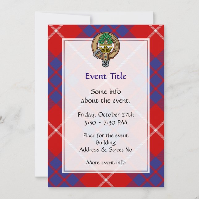 Clan Hamilton Crest over Red Tartan Invitation (Front)