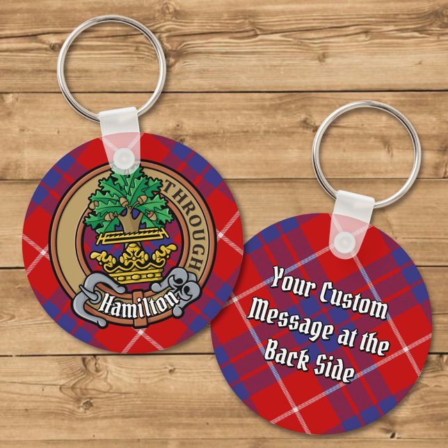 Clan Hamilton Crest over Red Tartan Keychain (Creator Uploaded)