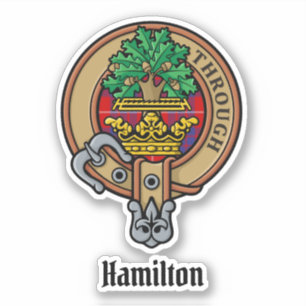 Clan Hamilton Crest sur Red Tartan Sticker