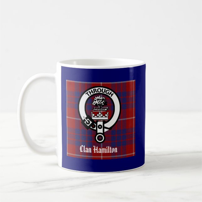 Clan Hamilton Crest & Tartan Coffee Mug (Left)
