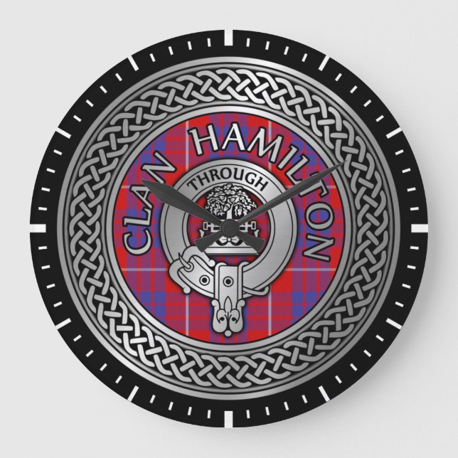 Clan Hamilton Crest & Tartan Knot Large Clock (Front)