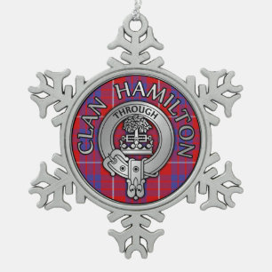 Clan Hamilton Crest & Tartan Snowflake Pewter Christmas Ornament