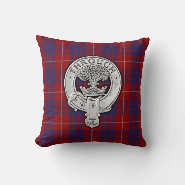 Clan Hamilton Crest & Tartan Throw Pillow (Front)