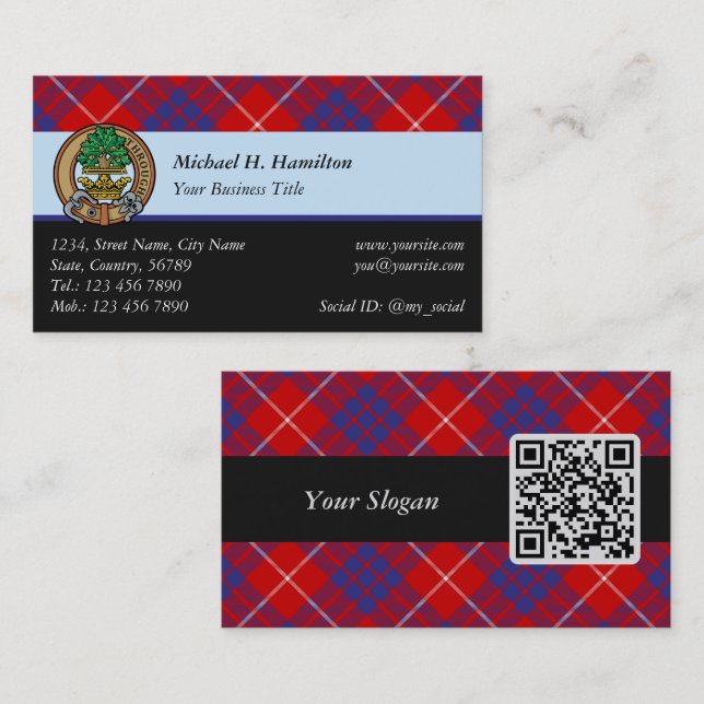 Clan Hamilton Red Tartan Carte de visite (Devant / Derrière)