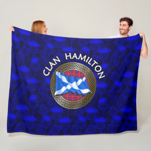 Clan Hamilton Tartan Knot & Flag Fleece Blanket