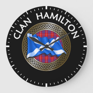 Clan Hamilton Tartan Knot & Flag Large Clock