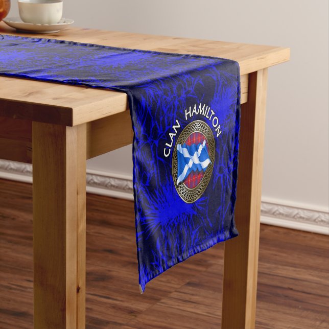Clan Hamilton Tartan Knot & Flag Short Table Runner (In Situ)