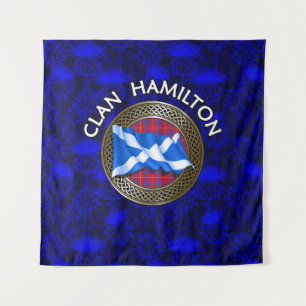 Clan Hamilton Tartan Knot & Flag Tapestry