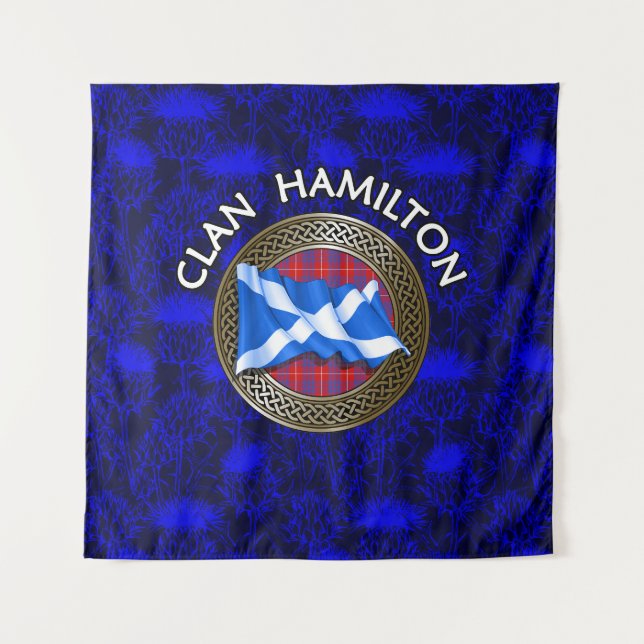 Clan Hamilton Tartan Knot & Flag Tapestry (Front)