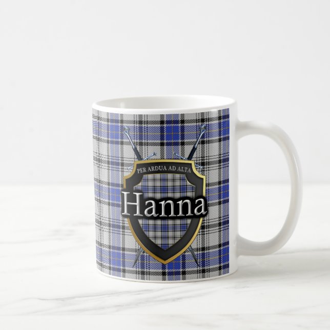 Clan Hanna Hannay Tartan Shield Crossed Swords Coffee Mug (Right)