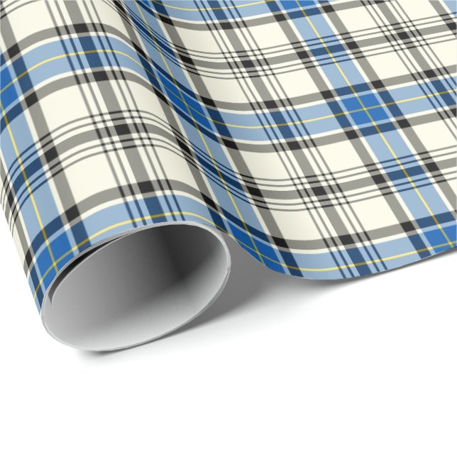 Clan Hannay and Hannah Tartan Blue and White Plaid Wrapping Paper (Roll Corner)