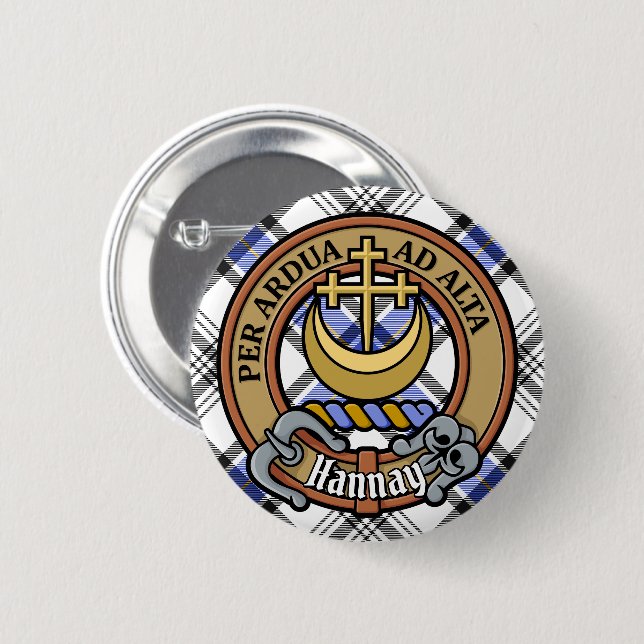 Clan Hannay Crest over Tartan 2 Inch Round Button (Front & Back)
