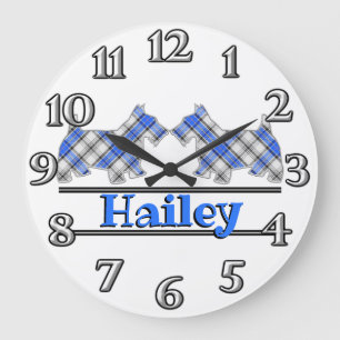 Clan Hannay Tartan Scottie Dogs Large Clock