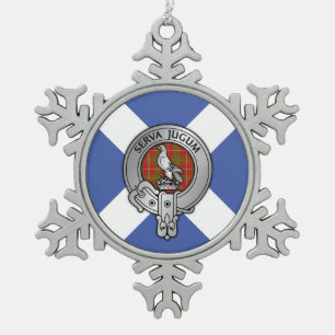 Clan Hay Crest & Tartan Snowflake Pewter Christmas Ornament