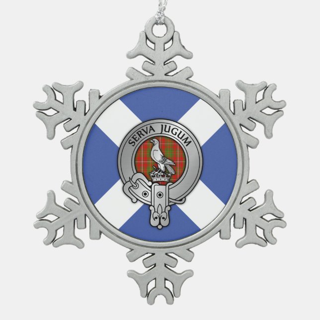 Clan Hay Crest & Tartan Snowflake Pewter Christmas Ornament (Front)