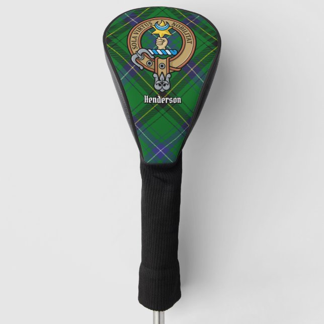 Clan Henderson Crest over Tartan Golf Head Cover (Front)