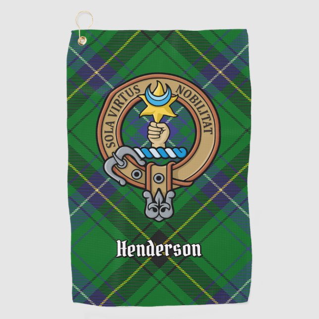 Clan Henderson Crest over Tartan Golf Towel (Front)