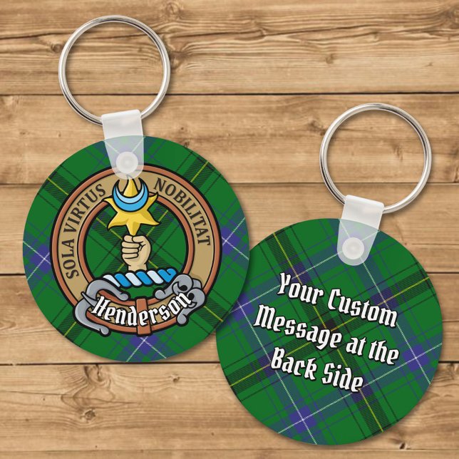 Clan Henderson Crest over Tartan Keychain (Creator Uploaded)