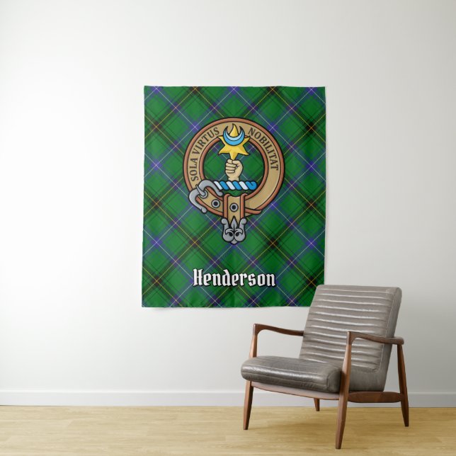 Clan Henderson Crest over Tartan Tapestry (In Situ)