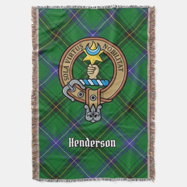 Clan Henderson Crest over Tartan Throw Blanket (Front Vertical)