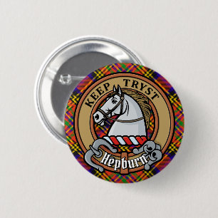 Clan Hepburn Crest over Tartan 2 Inch Round Button