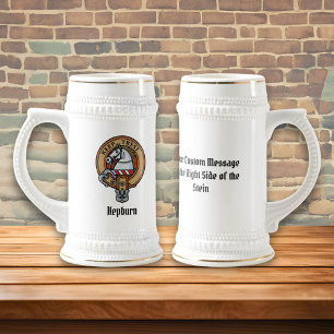 Clan Hepburn Crest over Tartan Beer Stein
